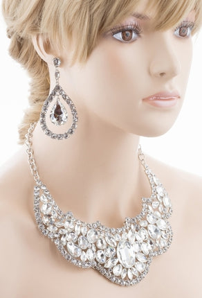 Bridal Wedding Jewelry Crystal Rhinestone Grand Choker Necklace J511 Silver - Accessoriesforever