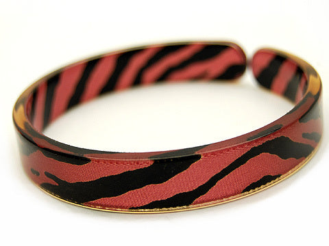 Lucite Bangle Cuff Animal Print Zebra 1/2 Inch Wide Red