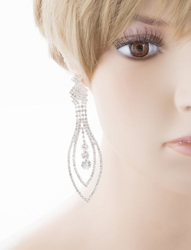 Bridal Wedding Jewelry Crystal Rhinestone Navette Linear Dangle Earrings Silver - Accessoriesforever