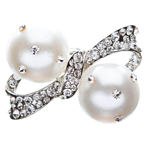 Bridal Wedding Jewelry Hair Spiral Pin Crystal Rhinestone Pearl Bow Silver