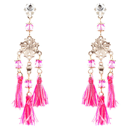 Unconventional Design Crystal Rhinestone Fun Tasseled Dangle Earrings E811 Pink - Accessoriesforever