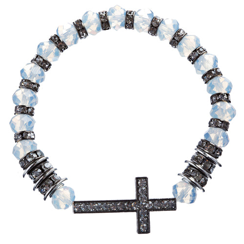 Cross Jewelry Crystal Rhinestone Trendy Design Cross Stretch Bracelet B362 White
