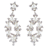 Bridal Wedding Jewelry Crystal Rhinestone Pearl Elegant Dangle Earrings Silver