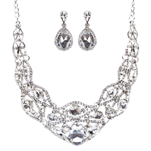 Bridal Wedding Jewelry Set Crystal Rhinestone Gorgeous Bib Design Necklace J584 - Accessoriesforever