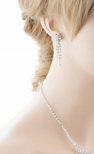 Bridal Wedding Jewelry Crystal Rhinestone Stunning Necklace Set J720 Silver - Accessoriesforever