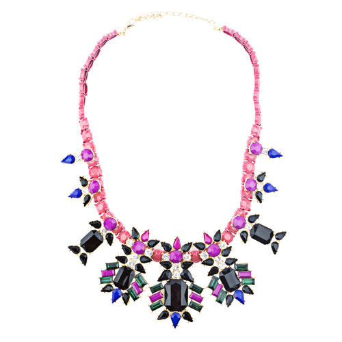 Beautiful Formica Crystal Glass Stone Stunning Statement Jewelry Necklace Pink
