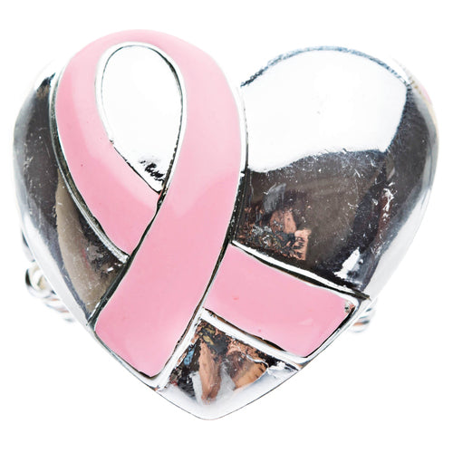 Pink Ribbon Breast Cancer Awareness Jewelry Ribbon Heart Enamel Stretch Ring 