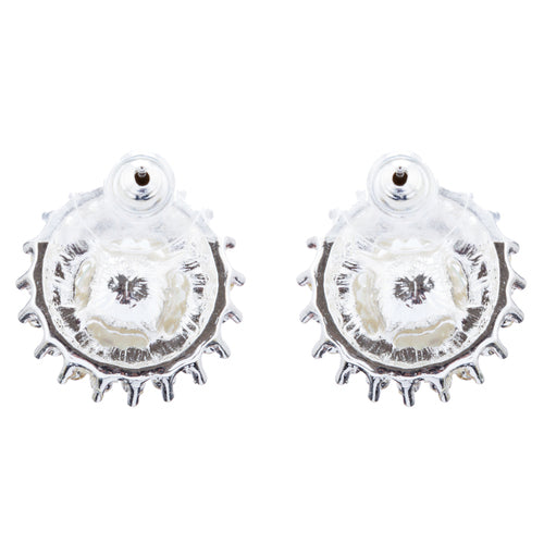 Bridal Wedding Jewelry Crystal Rhinestone Pearl Sunburst Earrings E1017 Silver