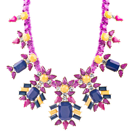 Beautiful Formica Crystal Glass Stone Stunning Statement Jewelry Necklace Purple