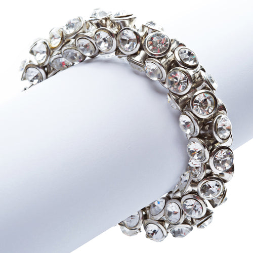 4-Sided Crystal Stretch Fashion Bracelet Silver Clear - Accessoriesforever