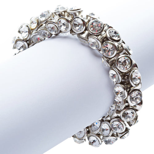 4-Sided Crystal Stretch Fashion Bracelet Silver Clear