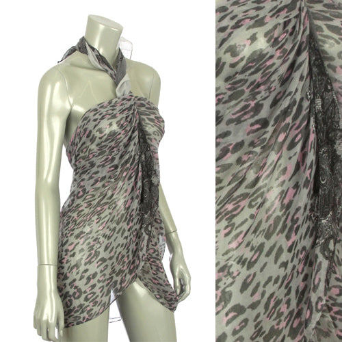 Beach Sarong Pareo Shawl Wrap Leopard Paisley Gray