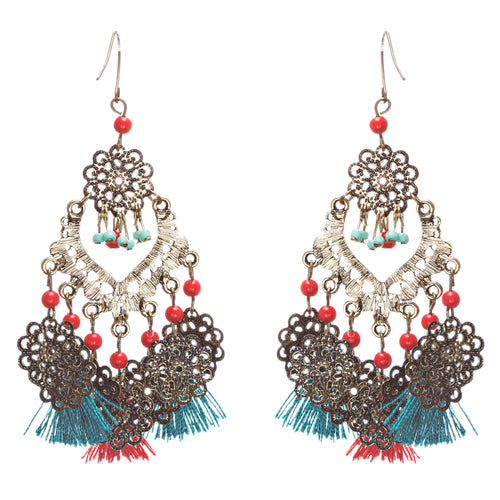 Beautiful Statement Fashion Style Tassel  Beads Dangle Earrings E952 Green Red
