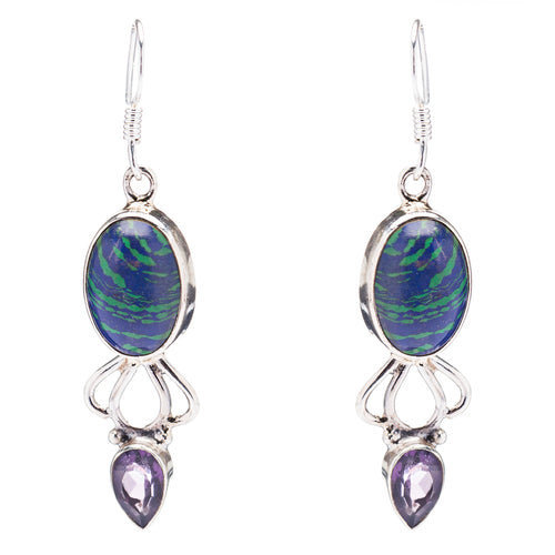 925 Sterling Silver Natural Gemstones Rainbow CalsilicsDangle Earrings FJSVE2114
