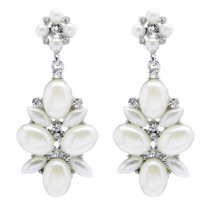Bridal Wedding Jewelry Crystal Rhinestone Pearl Cluster Dangle Earrings Ivory - Accessoriesforever
