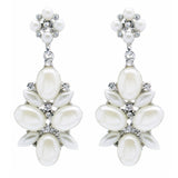 Bridal Wedding Jewelry Crystal Rhinestone Pearl Cluster Dangle Earrings Ivory