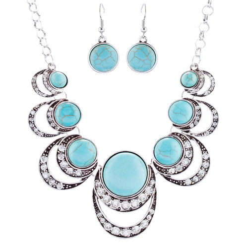 Exquisite Crystal Stone Bead Bold Statement Necklace Set N106 Turquoise