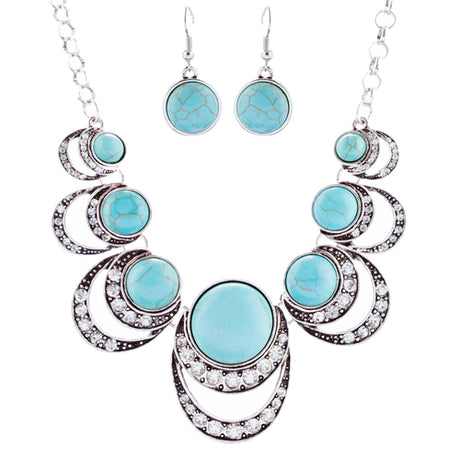 Exquisite Crystal Stone Bead Bold Statement Necklace Set N106 Turquoise