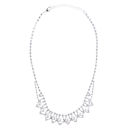 Bridal Wedding Jewelry Crystal Rhinestone PearlStylish Drop Necklace Set J675 SV - Accessoriesforever