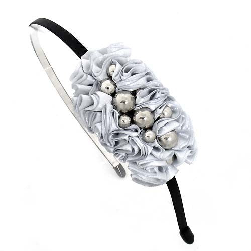 Silver Balls on Pleated Satin Ribbon Silver Headband