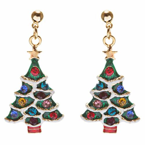 Christmas Jewelry Crystal Rhinestone Colorful Christmas Tree Earrings E889 Multi - Accessoriesforever