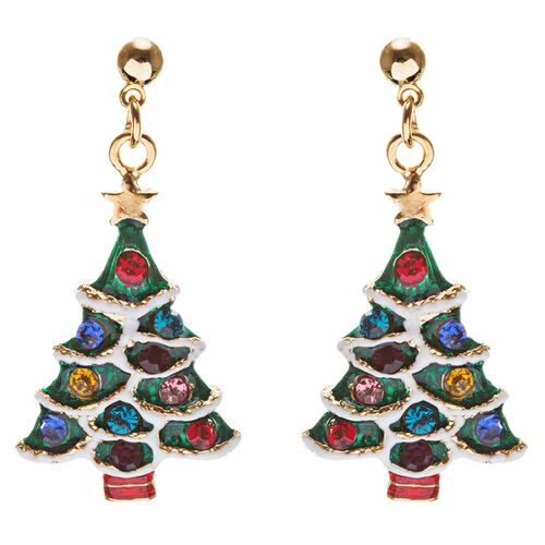 Christmas Jewelry Crystal Rhinestone Colorful Christmas Tree Earrings E889 Multi