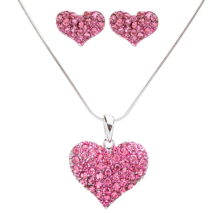 Lovely Sweet Beautiful Heart Shape Valentine's Day Necklace Set JN166 Fuchsia