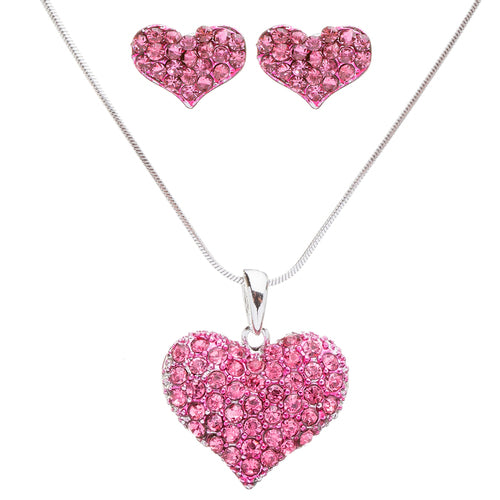 Lovely Sweet Beautiful Heart Shape Valentine's Day Necklace Set JN166 Fuchsia