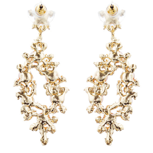 Bridal Wedding Jewelry Crystal Rhinestone Pearl Elegant Dangle Earrings Gold