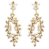 Bridal Wedding Jewelry Crystal Rhinestone Pearl Elegant Dangle Earrings Gold