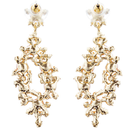 Bridal Wedding Jewelry Crystal Rhinestone Pearl Elegant Dangle Earrings Gold