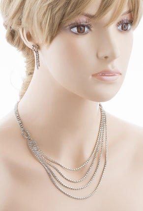Bridal Wedding Jewelry Crystal Rhinestone Simple Linear Rows Necklace Silver - Accessoriesforever