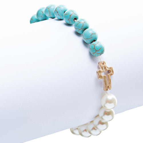 Cross Jewelry Attractive Stone Cross Stretch Link Bracelet B493 Multi