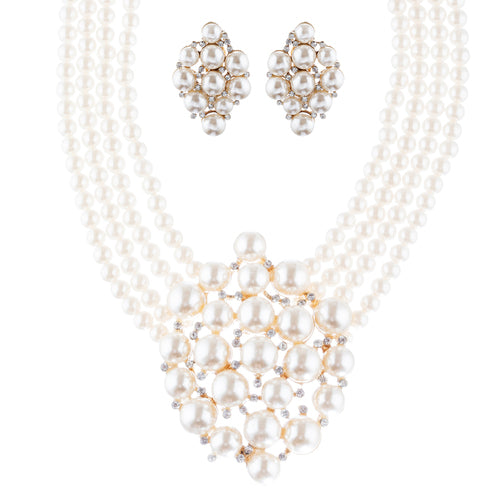 Bridal Wedding Jewelry Set Necklace Earring Crystal Rhinestone SM V Drop GD - Accessoriesforever