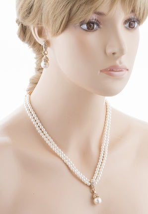 Bridal Wedding Jewelry Set Pearl Rhinestone LN Creme - Accessoriesforever