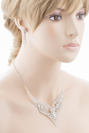 Bridal Wedding Jewelry Crystal Rhinestone Stunning Necklace Set J720 Silver - Accessoriesforever