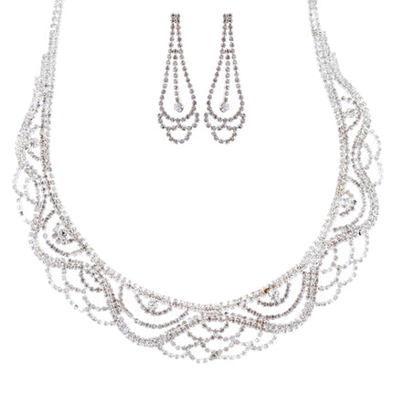 Bridal Wedding Jewelry Crystal Rhinestone Striking Classy Necklace Set J697 SV