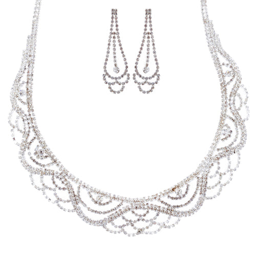 Bridal Wedding Jewelry Crystal Rhinestone Striking Classy Necklace Set J697 SV