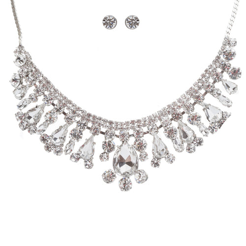 Bridal Wedding Jewelry Crystal Rhinestone Brilliant Bib Design Necklace Earrings - Accessoriesforever