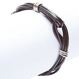 8-Strand Pewter T Clip Clasp Leather Bracelet Black