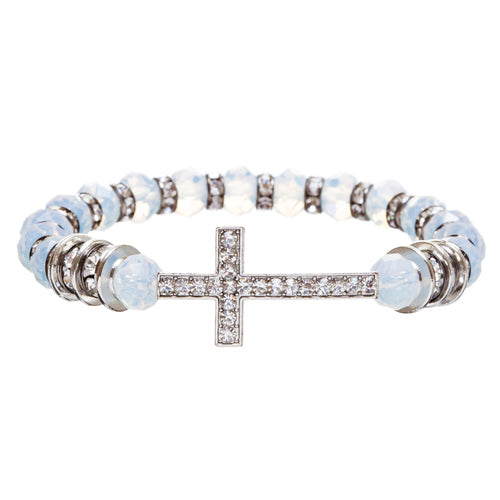 Cross Jewelry Crystal Rhinestone Trendy Design Cross Stretch Bracelet B362 White