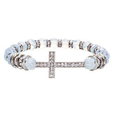 Cross Jewelry Crystal Rhinestone Trendy Design Cross Stretch Bracelet B362 White