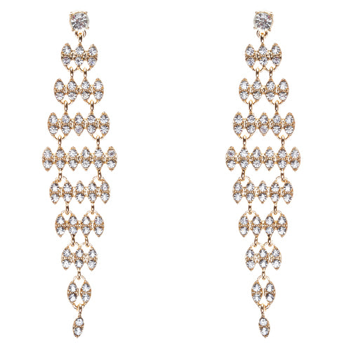 Bridal Wedding Jewelry Crystal Rhinestone Stylish Dangle Earrings E806 Gold - Accessoriesforever