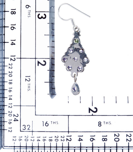 925 Sterling Silver Natural Gemstones Amethyst Periodot Dangle Earring FJSVE2152
