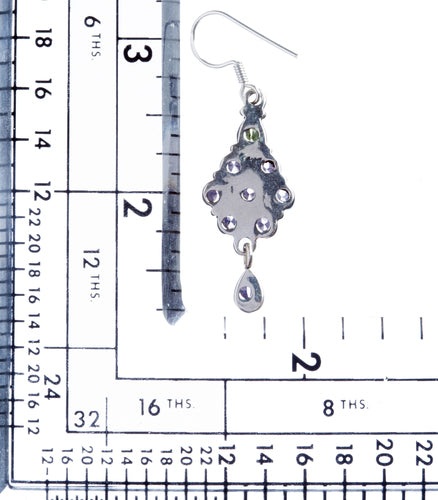 925 Sterling Silver Natural Gemstones Amethyst Periodot Dangle Earring FJSVE2152
