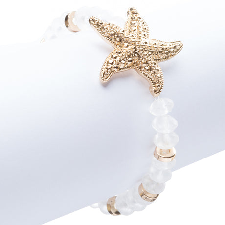 Ocean Starfish Bead Sea Glass Adorable Fun Stretch Fashion Bracelet B470 WH Gold