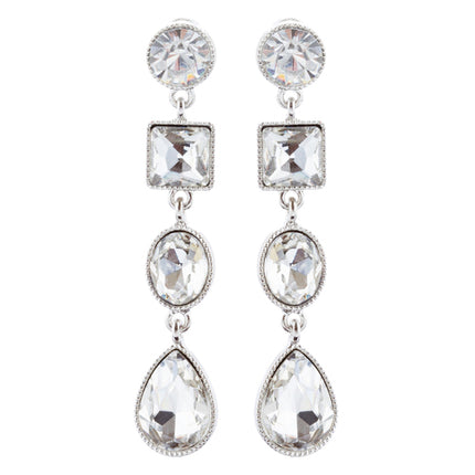 Bridal Wedding Jewelry Crystal Stones Multi Shapes Linear Drop Earrings Silver - Accessoriesforever