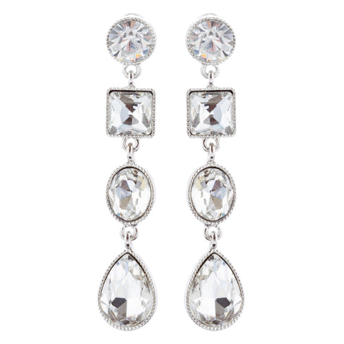 Bridal Wedding Jewelry Crystal Stones Multi Shapes Linear Drop Earrings Silver - Accessoriesforever