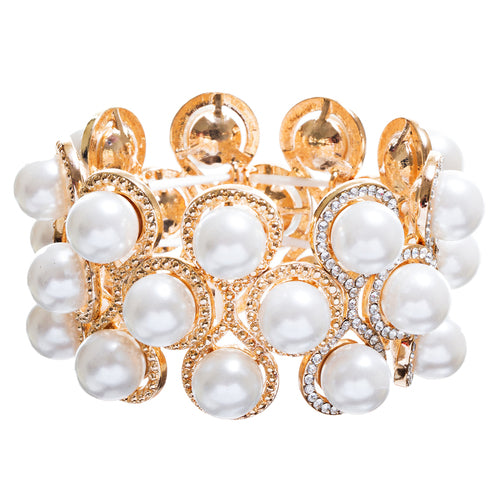 Bridal Wedding Jewelry Crystal Rhinestone Impressive Faux Pearl Bracelet B499 GD