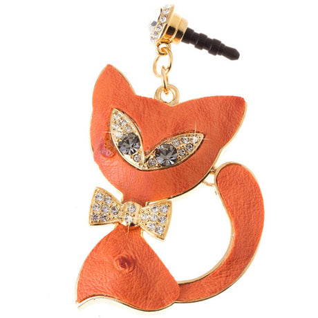 Earphone Dustproof Plug Stopper Phone Ear Cap Crystal Bow Tie Cat Gold Orange